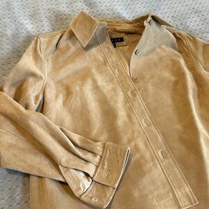 Revue Genuine Suede Shirt Jacket Button Front Tan